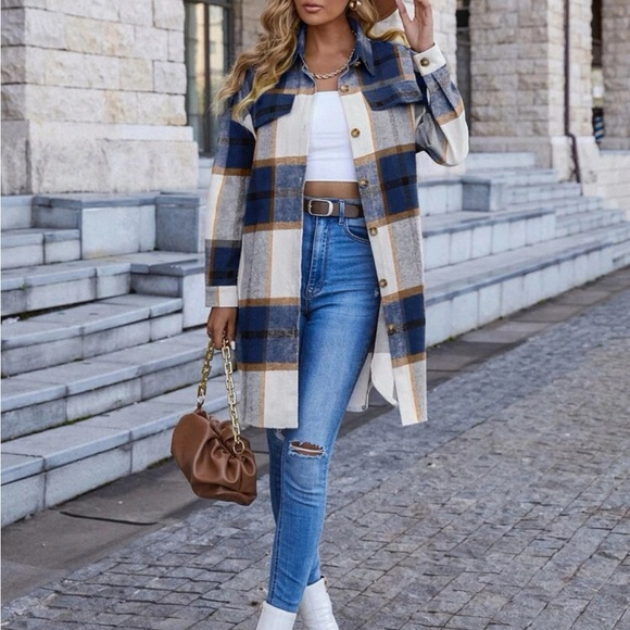 Classic Elegant Plaid Button Up Drop Shoulder  Shirt Top - Picture 4 of 6